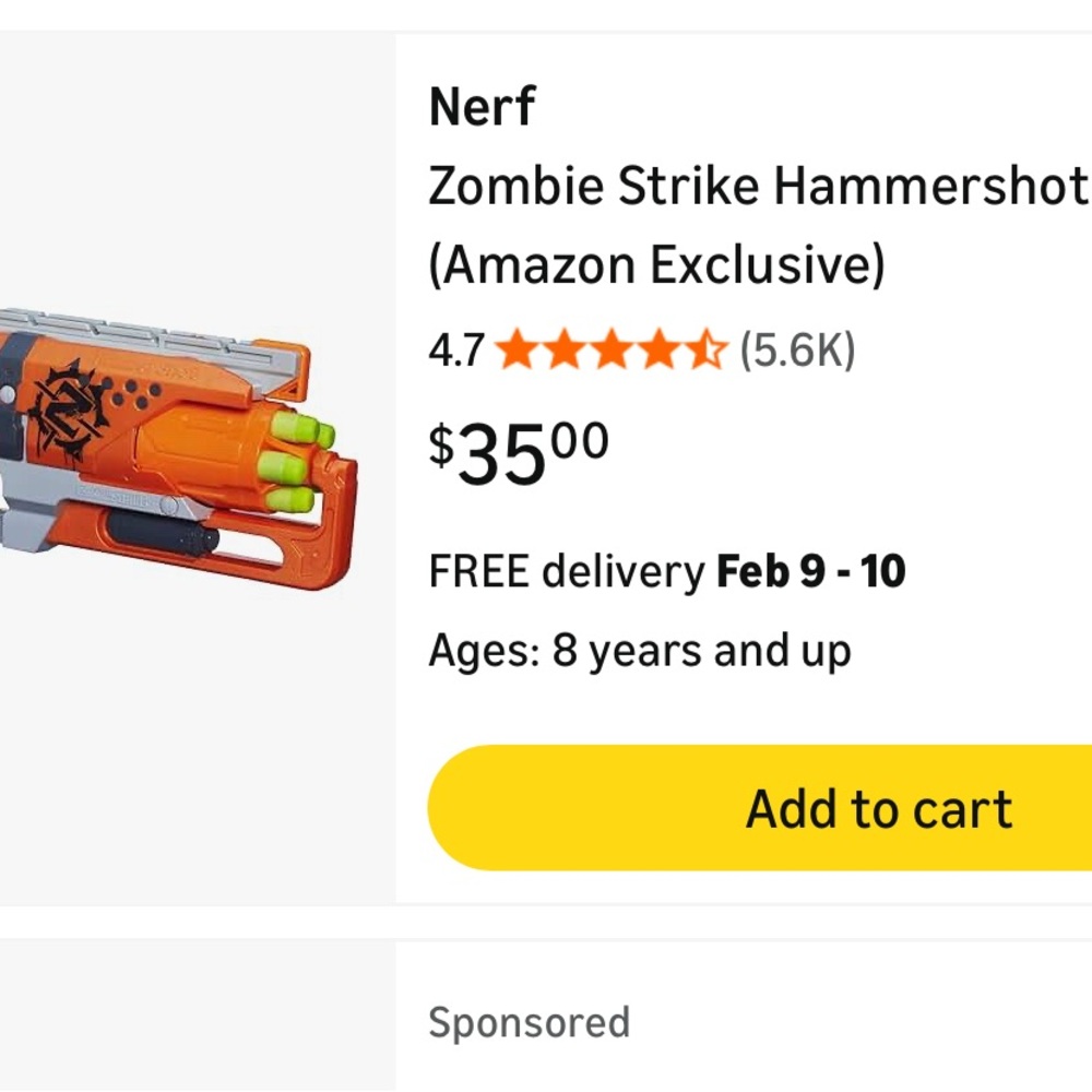 NERF Zombie Strike Hammershot Blaster (Amazon Exclusive) LIKE NEW darts not incl